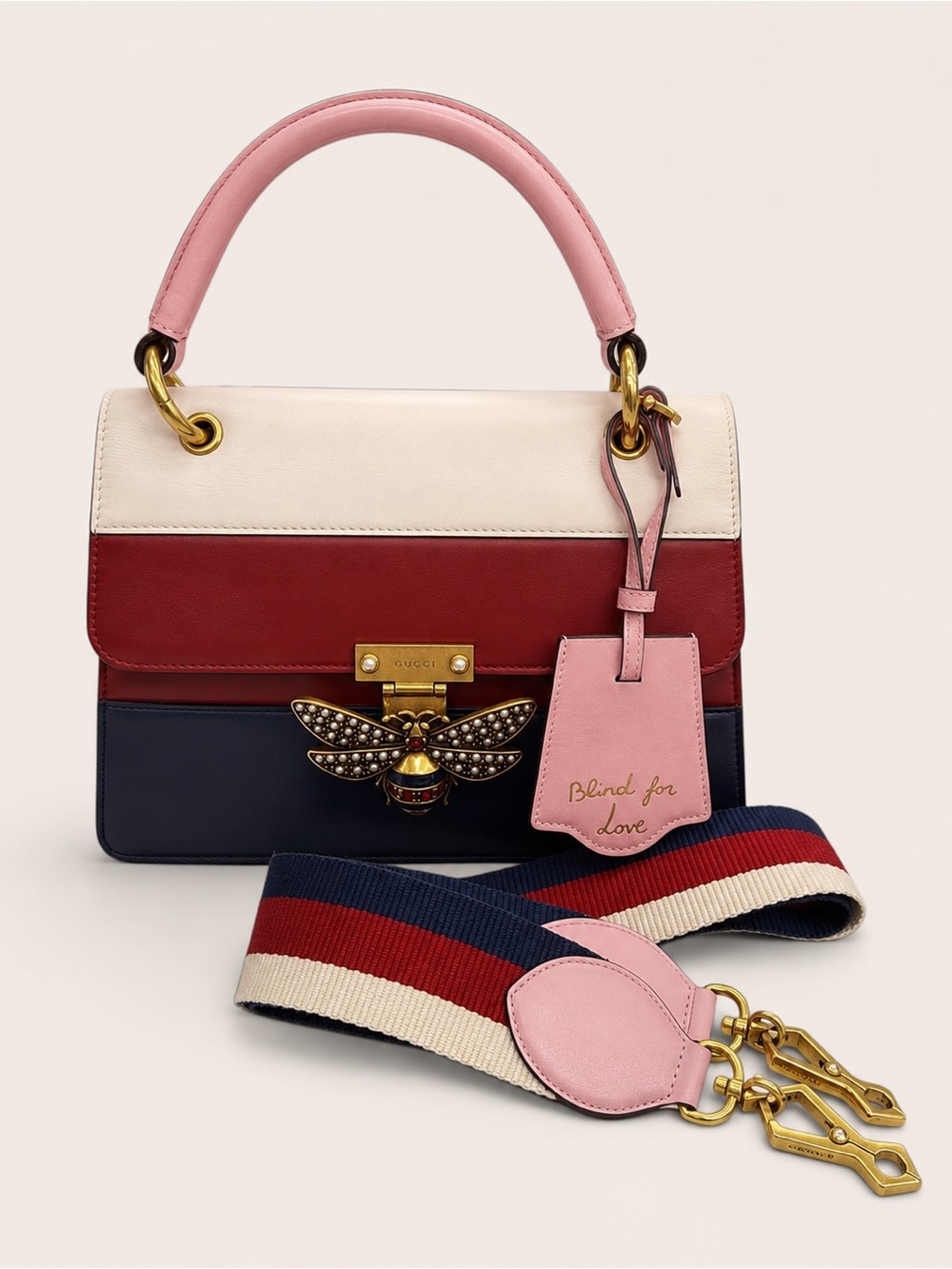 Gucci Tri-Color Leather Top-Handle Satchel in Pink, Red & Navy